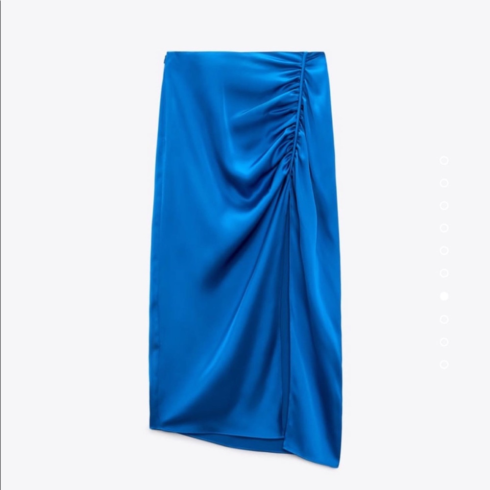 zara blue satin midi skirt
